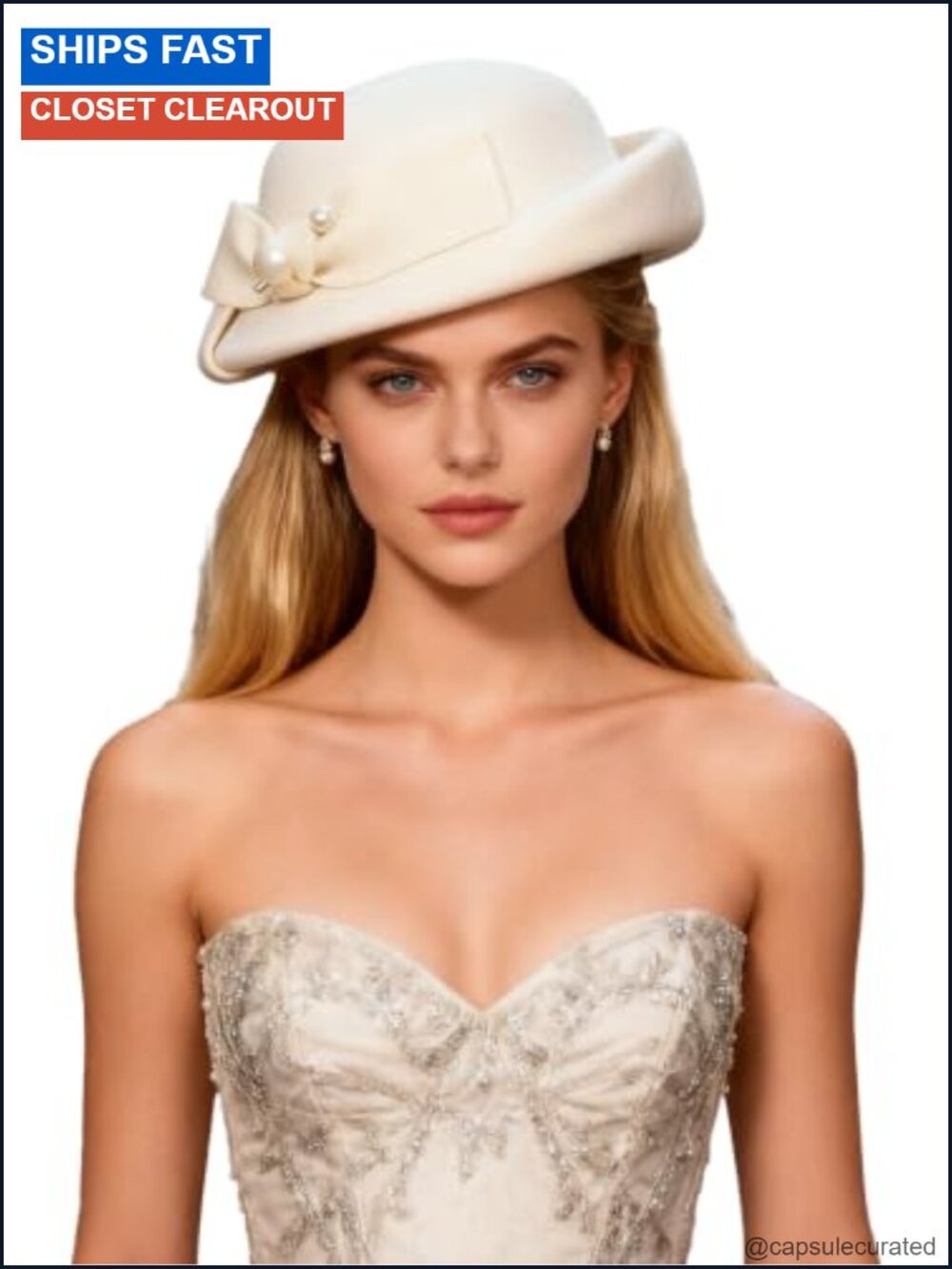 Wool Felt Beret French Vintage Millinery Hat with Pearl Bow